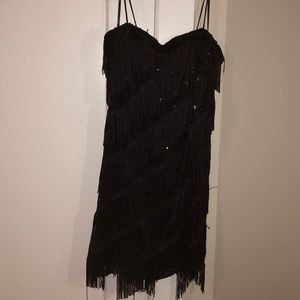 Black sequin fringe dress.
